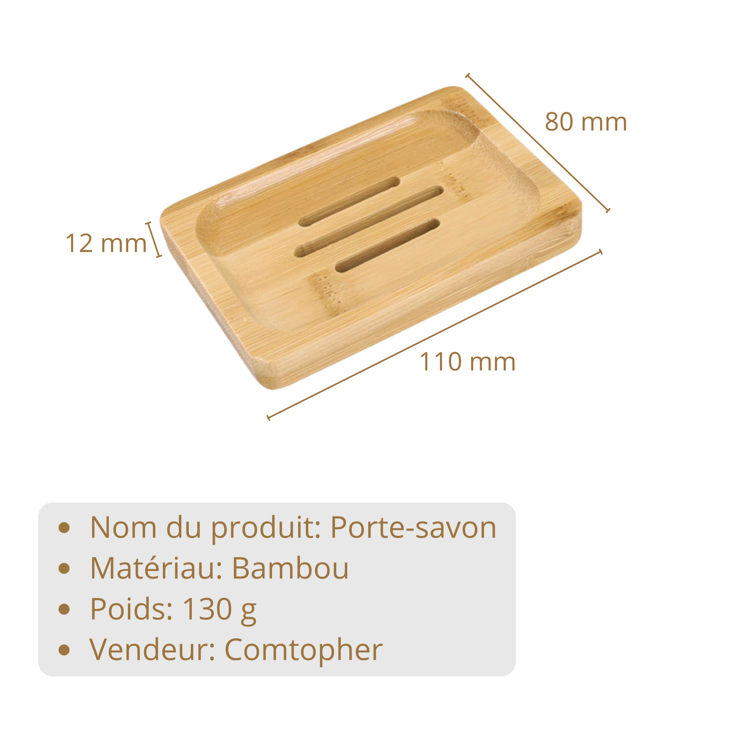 Boîte à savon en bois, porte-savon en bambou, anti-moisissure et drainant