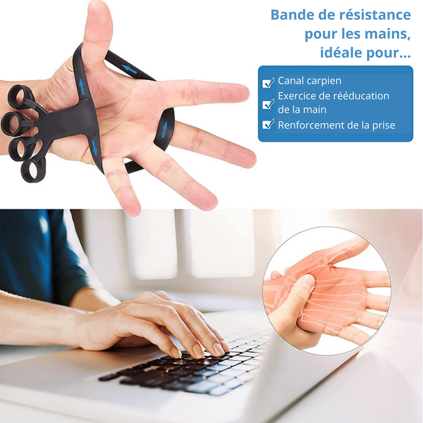 Lot de 3 Pièces Écarteur en Silicone pour Doigts – Renforcement, Rééducation et Soulagement de la Douleur