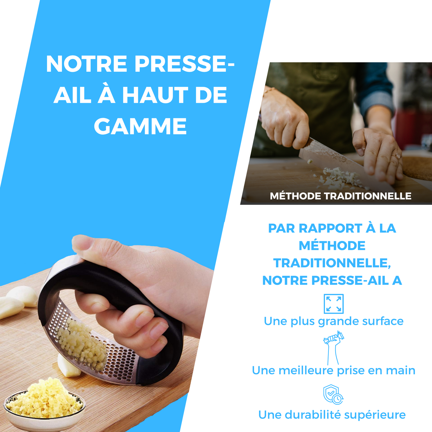 Presse-Ail Multifonctionnel en Acier Inoxydable - Petit Hachoir à Ail Compact avec Poignée Ergonomique