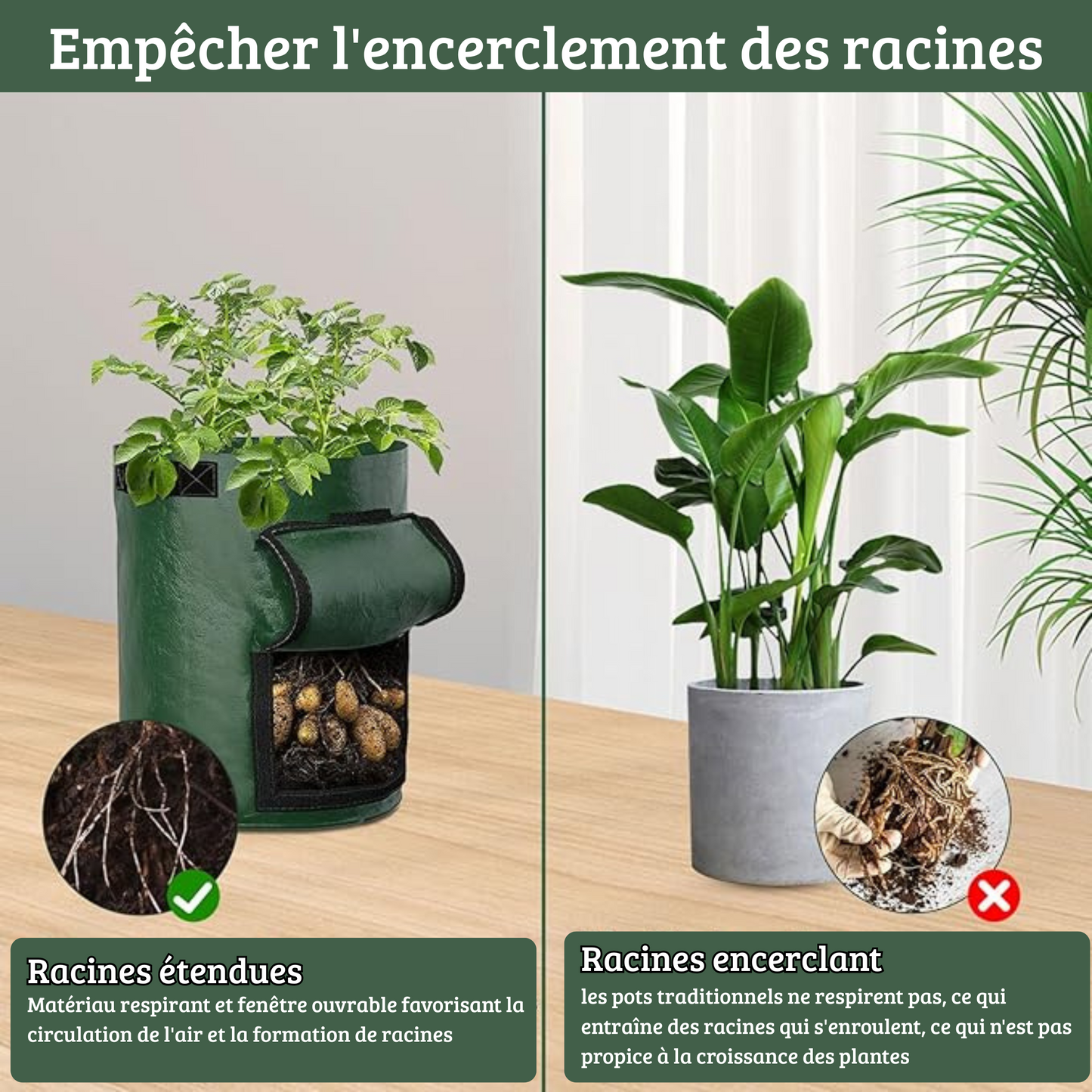 Sac de Culture Légumes 35x50 cm – Tissu Respirant avec Fenêtre et Poignées pour Pommes de Terre, Carottes, Jardin
