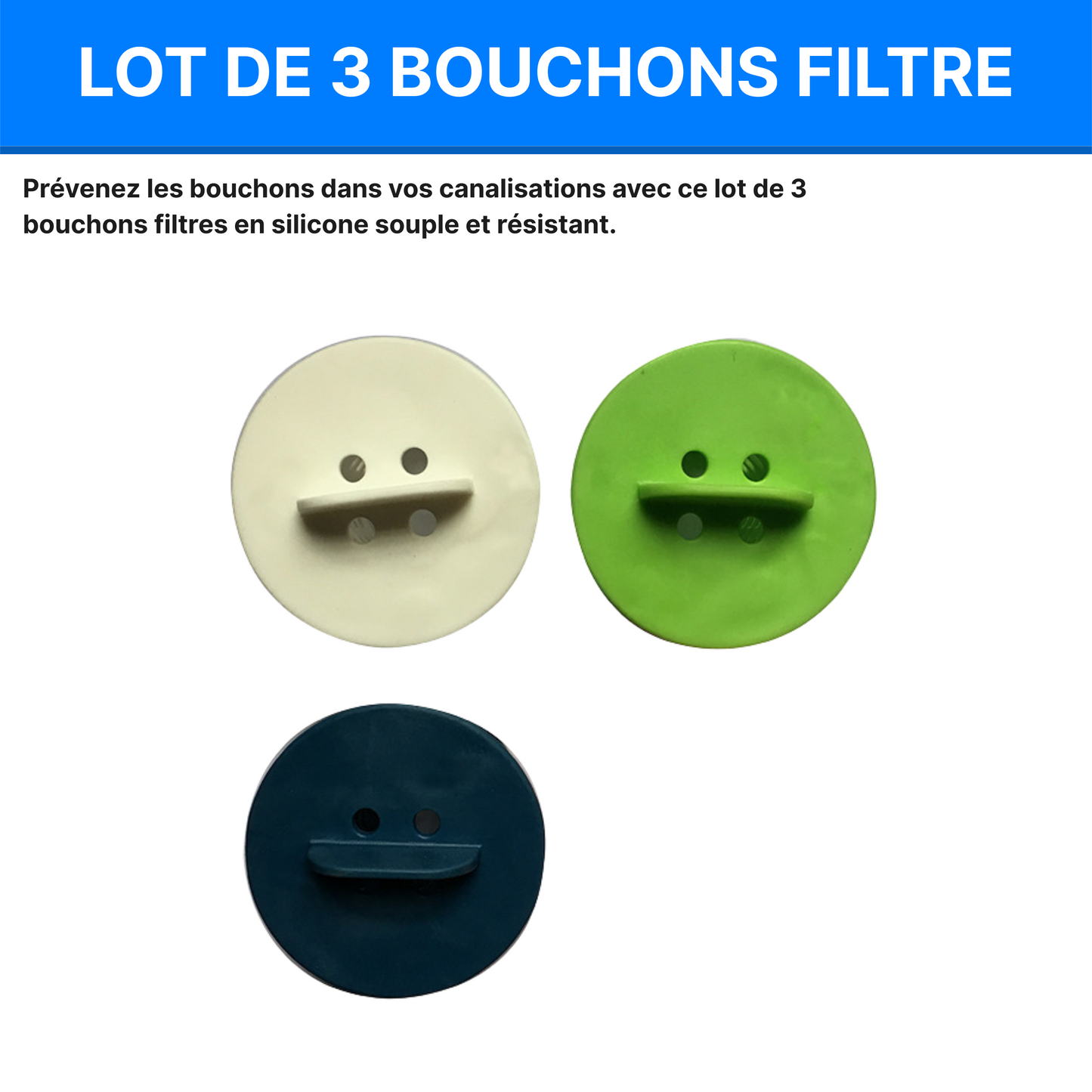 Lot de 3 Attrape-Cheveux Silicone pour Bain, Douche et Évier – Bouchon Filtre Anti-Bouchon en Forme de Champignon