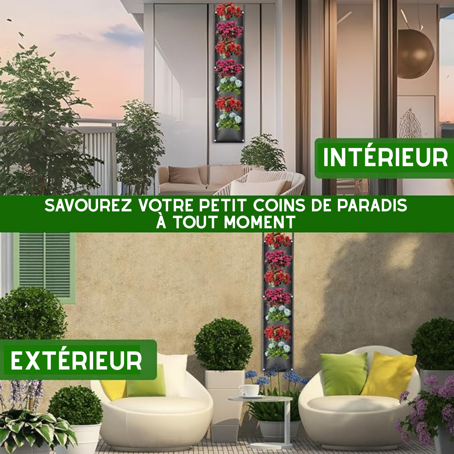 Sac à Plantes Mural à 7 Poches – Jardin Vertical Extérieur, Sac de Plantation Murale pour Balcon, Cour et Terrasse