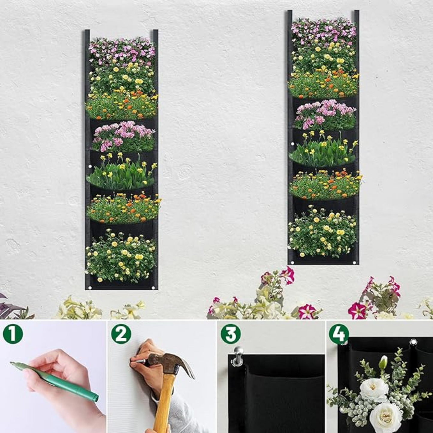 Sac à Plantes Mural à 7 Poches – Jardin Vertical Extérieur, Sac de Plantation Murale pour Balcon, Cour et Terrasse