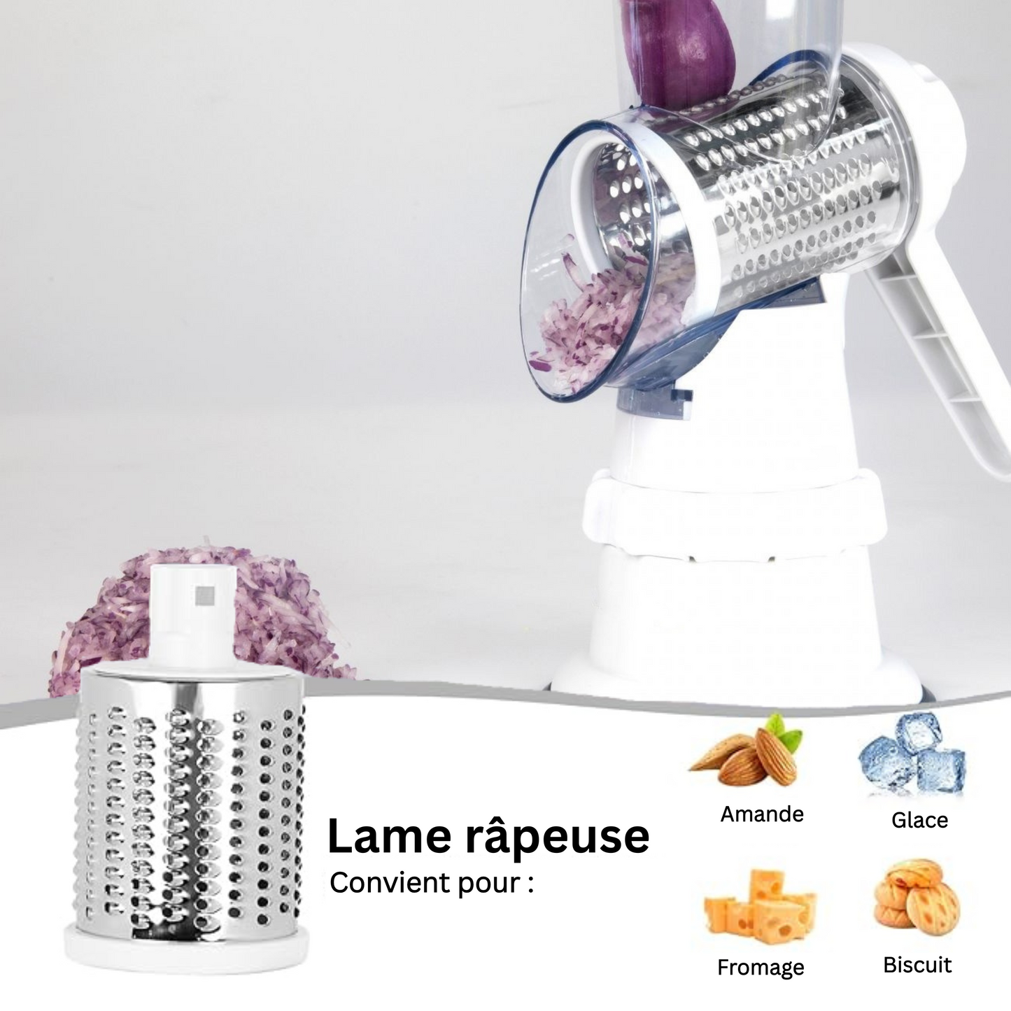 Coupe-légumes manuel 3 en 1 – Mandoline multifonction avec râpe, hachoir et broyeur à légumes