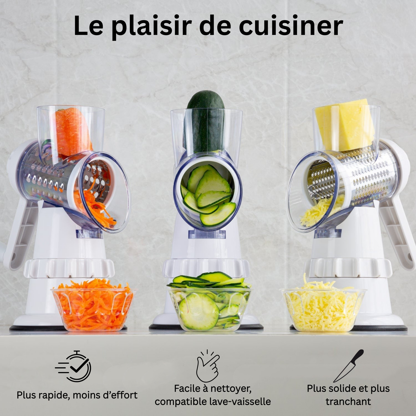 Coupe-légumes manuel 3 en 1 – Mandoline multifonction avec râpe, hachoir et broyeur à légumes