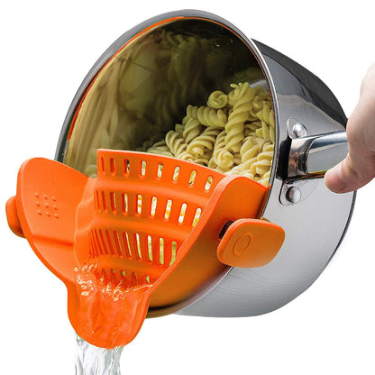 Passoire en silicone à clipser pour casseroles et poêles – Égouttoir résistant à la chaleur pour pâtes et légumes – Accessoire de cuisine pratique – Design gain de place – Gris