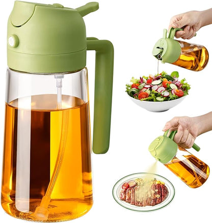 Pulvérisateur d’Huile en Verre 470 ml (16 oz) – Distributeur d’Huile 2 en 1 pour la Cuisine et Accessoire pour Friteuse à Air, Salades, Barbecue