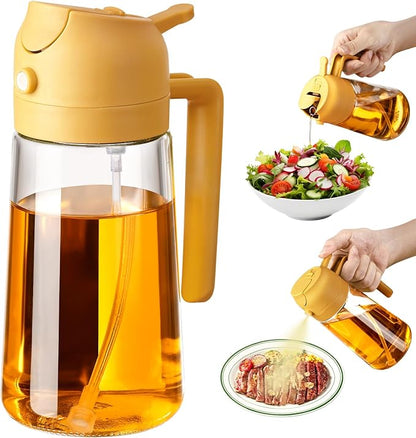Pulvérisateur d’Huile en Verre 470 ml (16 oz) – Distributeur d’Huile 2 en 1 pour la Cuisine et Accessoire pour Friteuse à Air, Salades, Barbecue