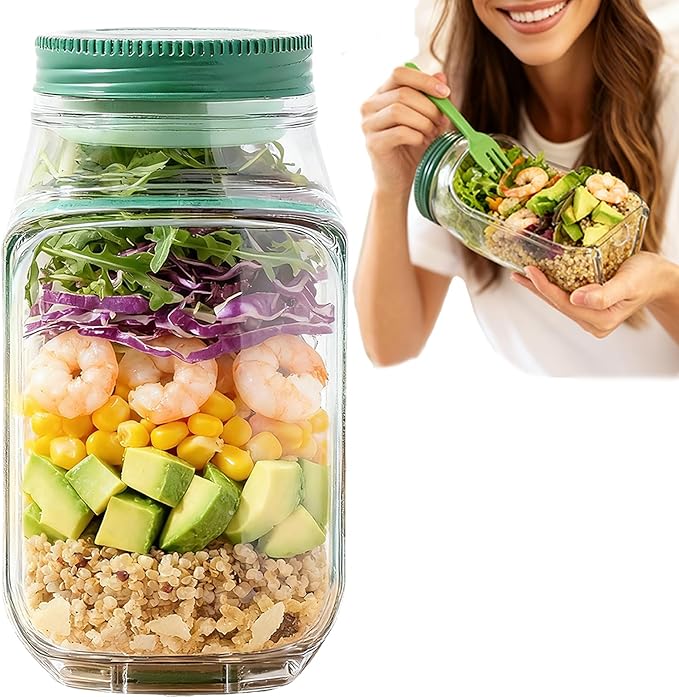 Le Salad Pod original, bocal à salade portable, récipient à salade à ouverture latérale avec couvercle, adapté pour le travail, les activités en extérieur et les voyages.