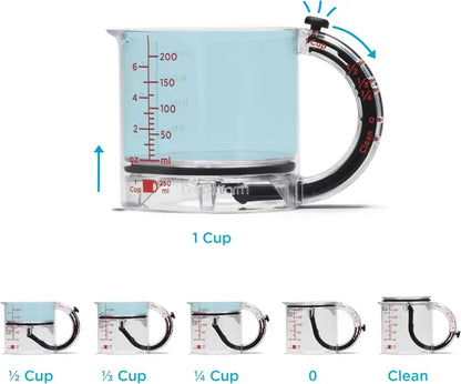 Tasse à mesurer MaCuisine® réglable tout-en-un, graduations métriques et impériales jusqu’à 1 tasse – Noir/Transparent