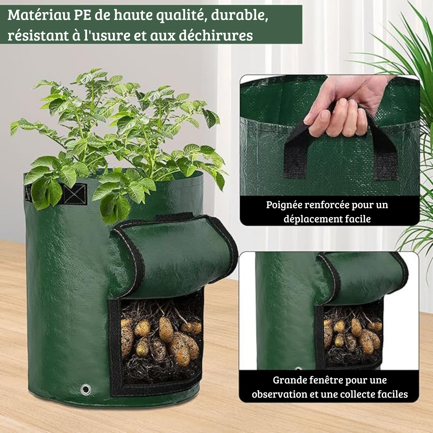 Sac de Culture Légumes 35x50 cm – Tissu Respirant avec Fenêtre et Poignées pour Pommes de Terre, Carottes, Jardin