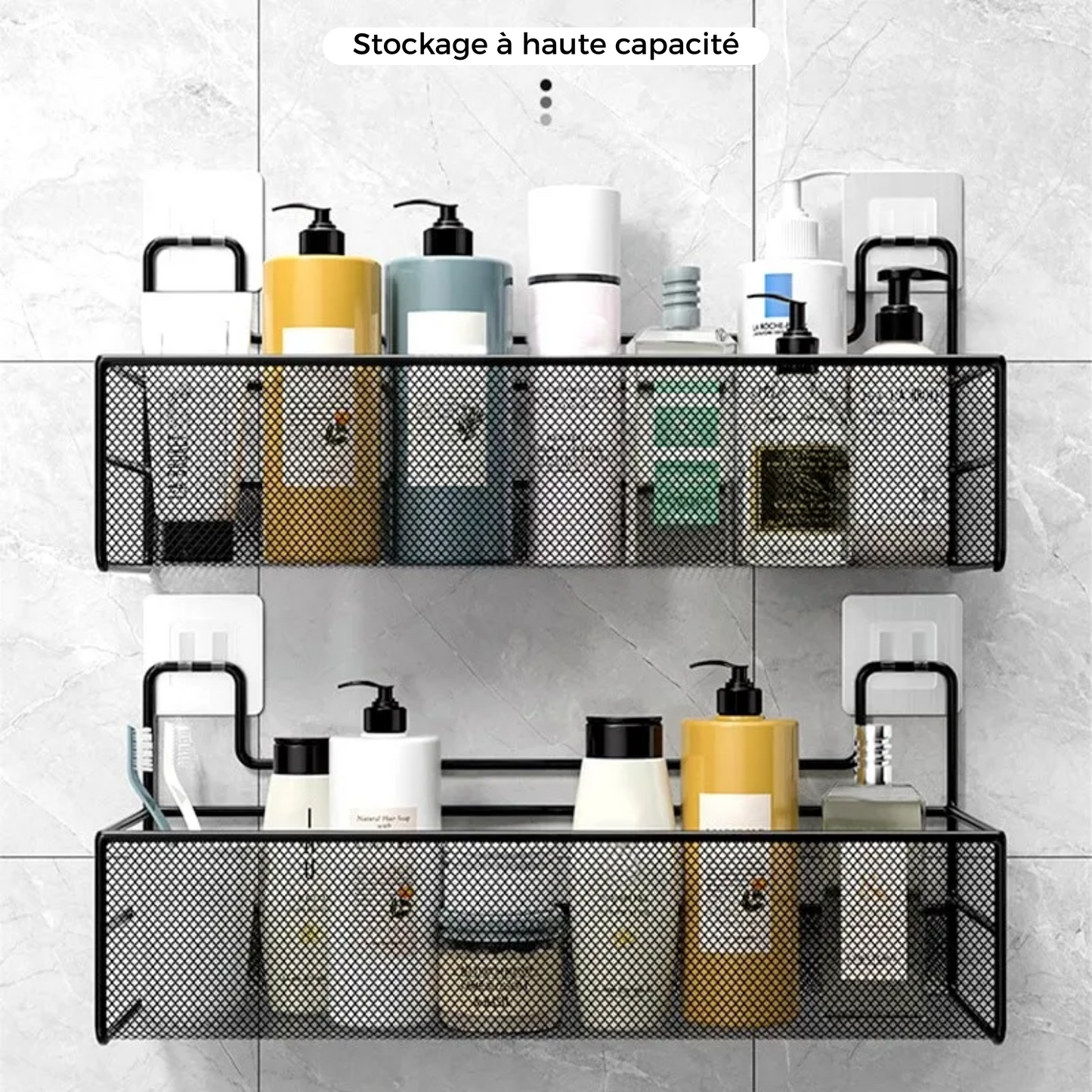 Étagère Murale de Salle de Bain Sans Perçage – Rangement Shampoing et Accessoires de Toilette