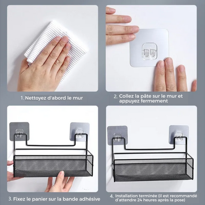 Étagère Murale de Salle de Bain Sans Perçage – Rangement Shampoing et Accessoires de Toilette