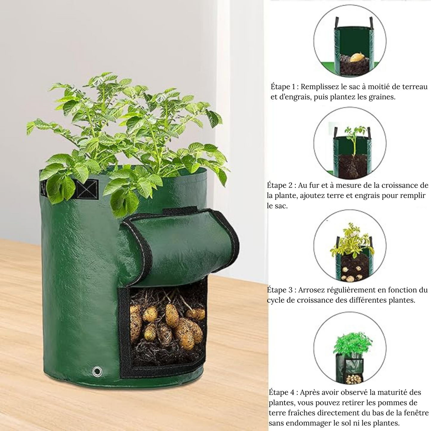 Sac de Culture Légumes 35x50 cm – Tissu Respirant avec Fenêtre et Poignées pour Pommes de Terre, Carottes, Jardin