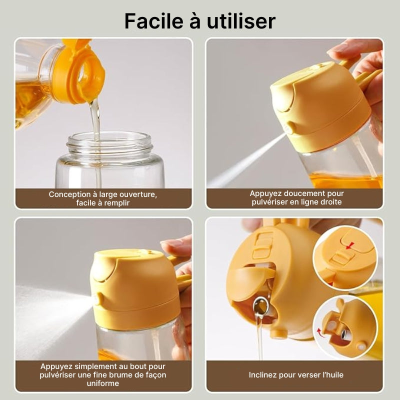 Pulvérisateur d’Huile en Verre 470 ml (16 oz) – Distributeur d’Huile 2 en 1 pour la Cuisine et Accessoire pour Friteuse à Air, Salades, Barbecue