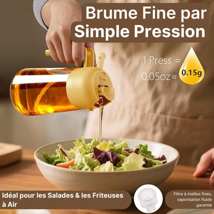 Pulvérisateur d’Huile en Verre 470 ml (16 oz) – Distributeur d’Huile 2 en 1 pour la Cuisine et Accessoire pour Friteuse à Air, Salades, Barbecue