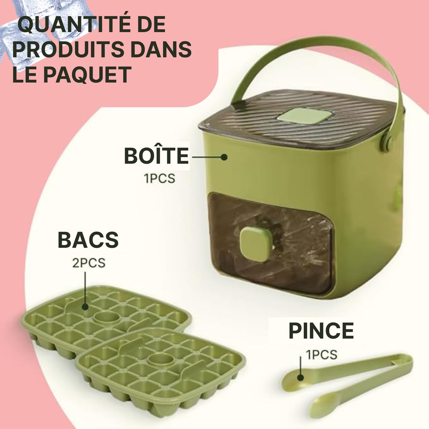Bacs à glaçons pour congélateur – Bacs à glaçons avec couvercle pour boissons, smoothies, jus – Bacs à glaçons faciles à démouler avec couvercles pour congélateur