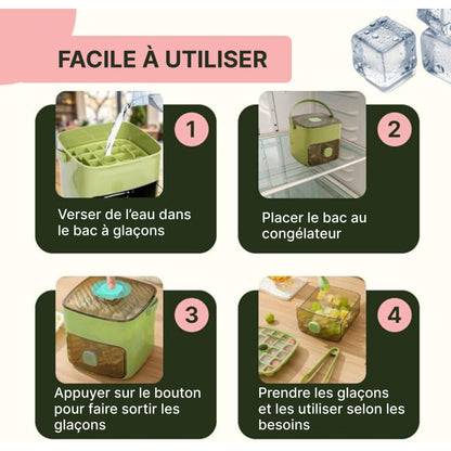 Bacs à glaçons pour congélateur – Bacs à glaçons avec couvercle pour boissons, smoothies, jus – Bacs à glaçons faciles à démouler avec couvercles pour congélateur