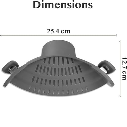 Passoire en silicone à clipser pour casseroles et poêles – Égouttoir résistant à la chaleur pour pâtes et légumes – Accessoire de cuisine pratique – Design gain de place – Gris
