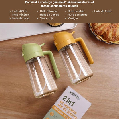 Pulvérisateur d’Huile en Verre 470 ml (16 oz) – Distributeur d’Huile 2 en 1 pour la Cuisine et Accessoire pour Friteuse à Air, Salades, Barbecue