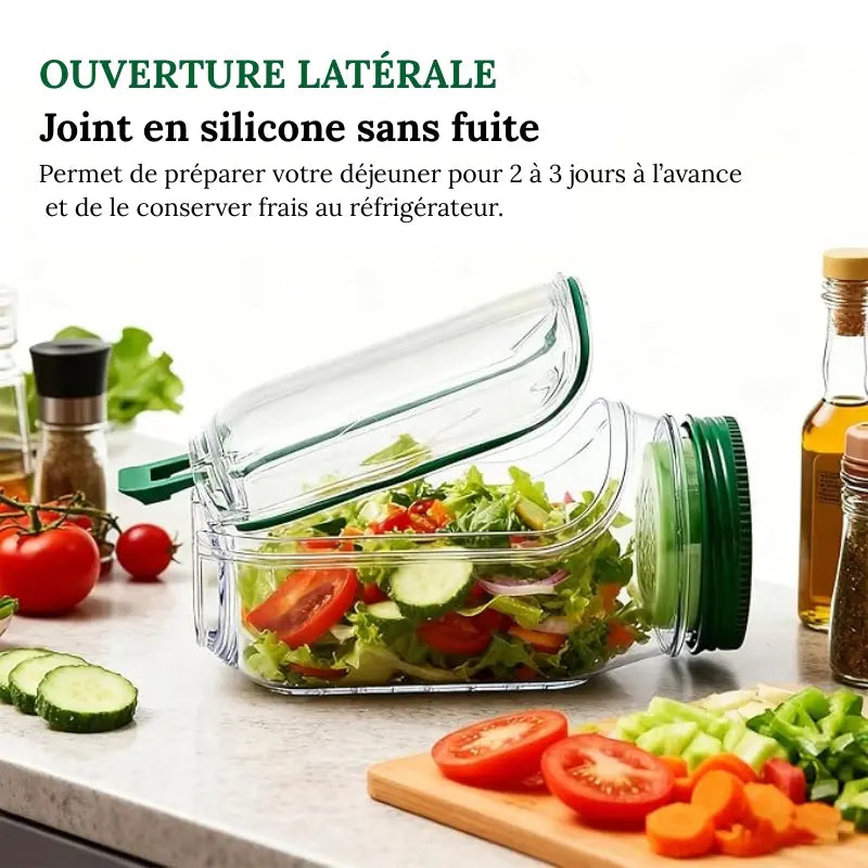 Le Salad Pod® original 1L, bocal à salade portable, récipient à salade à ouverture latérale avec couvercle, adapté pour le travail, les activités en extérieur et les voyages.