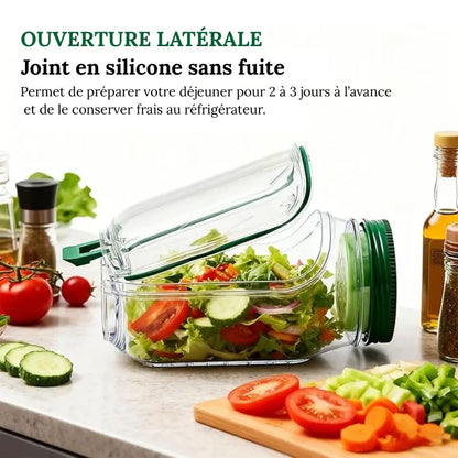 Le Salad Pod® original 1L, bocal à salade portable, récipient à salade à ouverture latérale avec couvercle, adapté pour le travail, les activités en extérieur et les voyages.