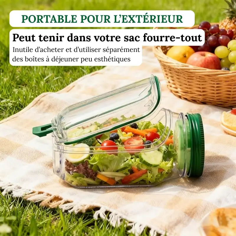 Le Salad Pod® original 1L, bocal à salade portable, récipient à salade à ouverture latérale avec couvercle, adapté pour le travail, les activités en extérieur et les voyages.