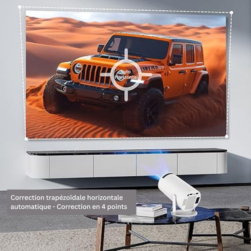 Mini projecteur Wi-Fi 6 et Bluetooth 5.2, projecteur portable intelligent avec applications intégrées, support 4K et 1080P Full HD, rotation 180°, correction trapézoïdale automatique, Android 11, compatible HDMI/USB/téléphone/PC