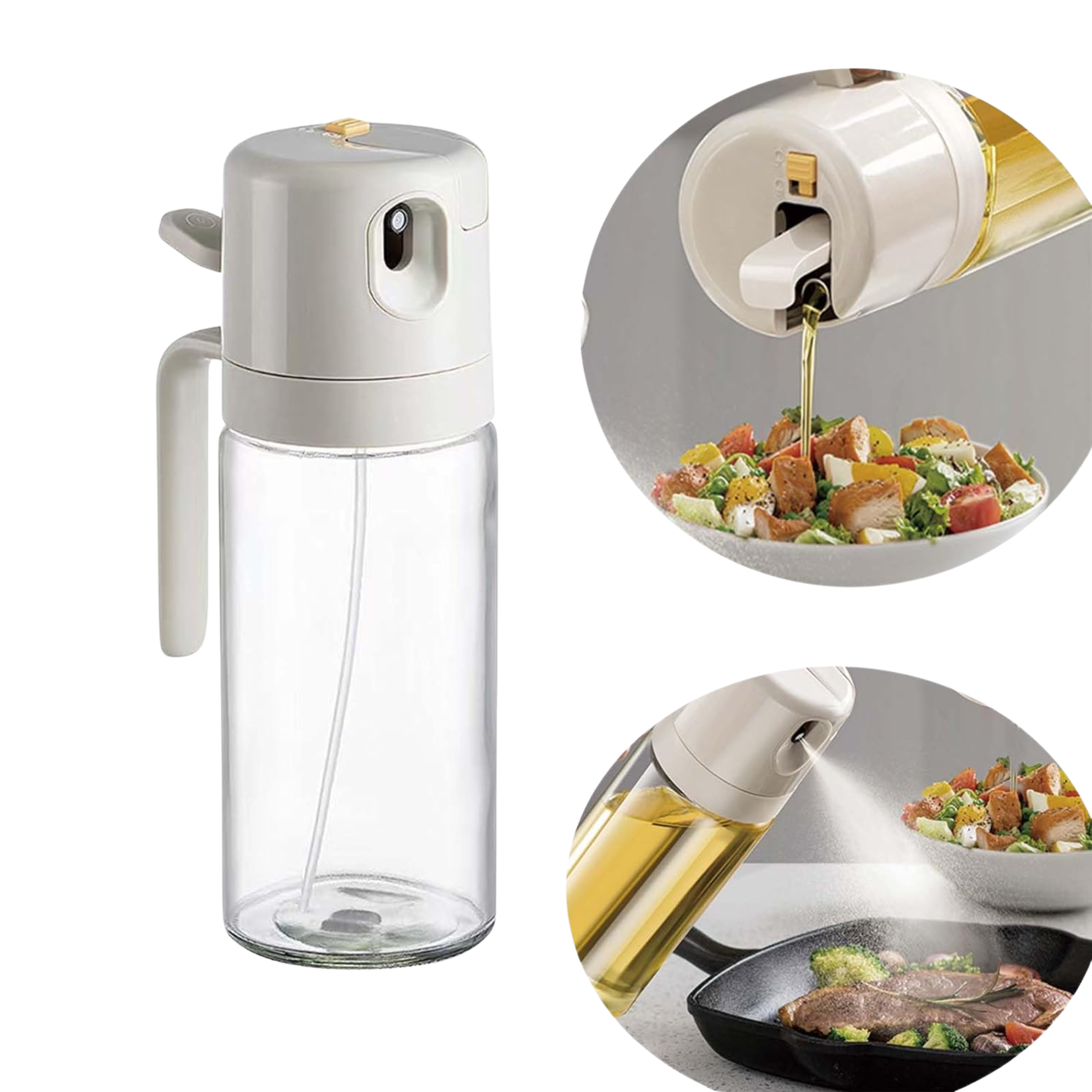 Pulvérisateur d’Huile d’Olive pour la Cuisine, Bouteille Verseuse d’Huile 2 en 1 en Verre de 550 ml, Accessoires de Cuisine pour Salade, Barbecue