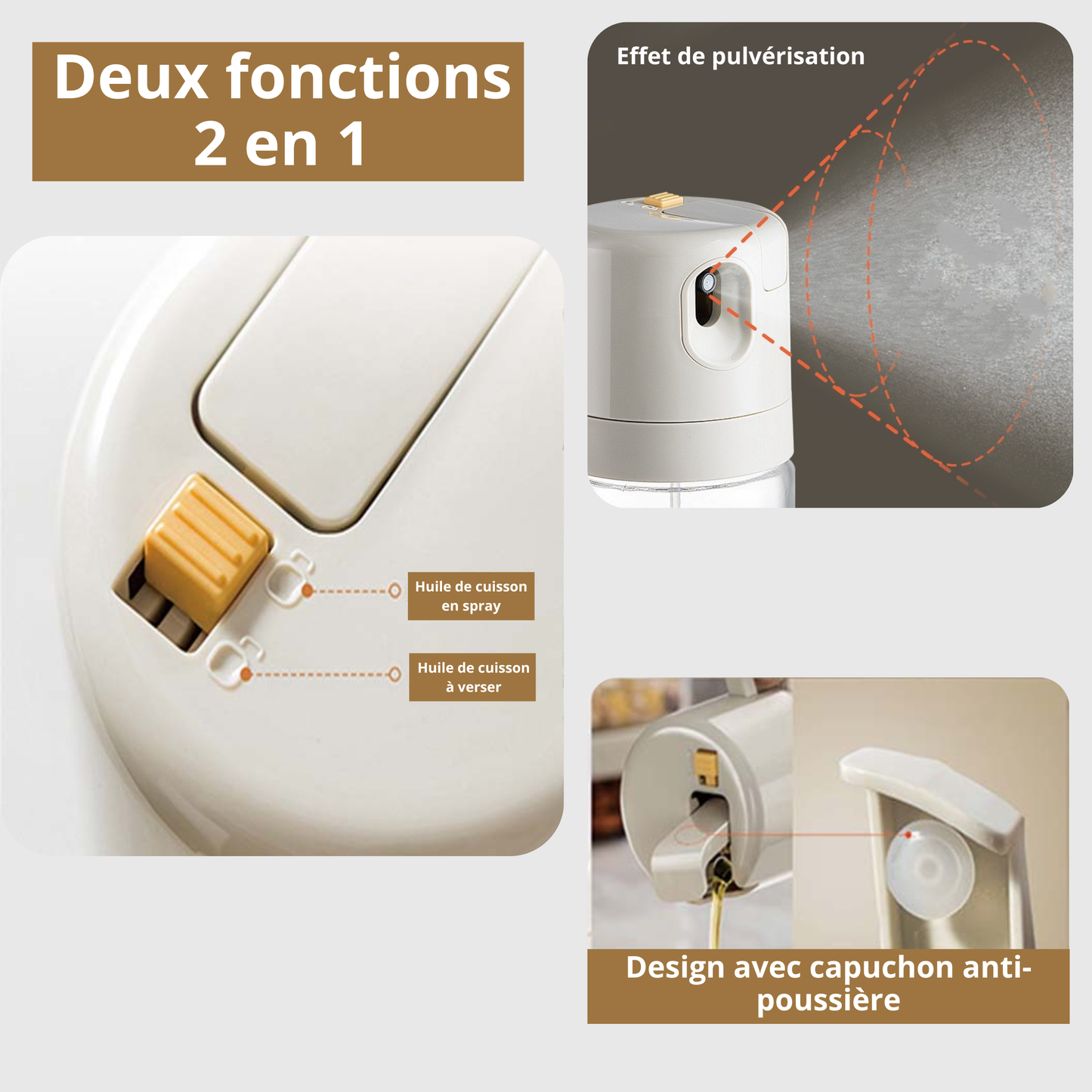 Pulvérisateur d’Huile d’Olive pour la Cuisine, Bouteille Verseuse d’Huile 2 en 1 en Verre de 550 ml, Accessoires de Cuisine pour Salade, Barbecue