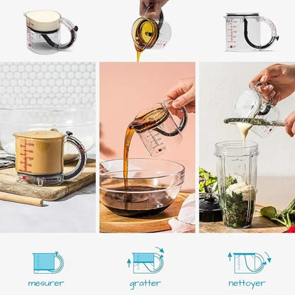 Tasse à mesurer MaCuisine® réglable tout-en-un, graduations métriques et impériales jusqu’à 1 tasse – Noir/Transparent