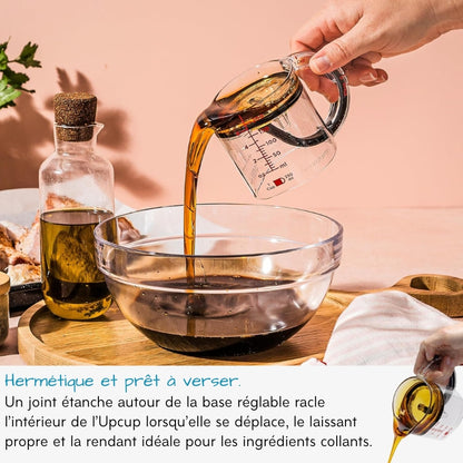 Tasse à mesurer réglable tout-en-un, graduations métriques et impériales jusqu’à 1 tasse – Noir/Transparent