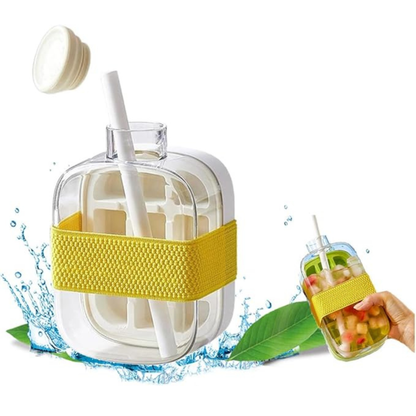 Bouteille à Glaçons 2-en-1 – Bouteille d’Eau avec Paille, Bac à Glaçons à Pression Facile et Couvercle Antifuite pour Maison, Sport et Voyage