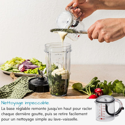 Tasse à mesurer réglable tout-en-un, graduations métriques et impériales jusqu’à 1 tasse – Noir/Transparent