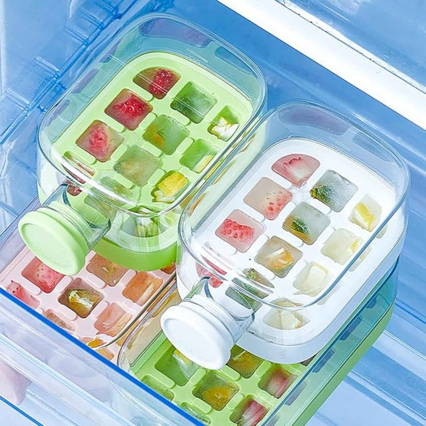 Bouteille à Glaçons 2-en-1 – Bouteille d’Eau avec Paille, Bac à Glaçons à Pression Facile et Couvercle Antifuite pour Maison, Sport et Voyage