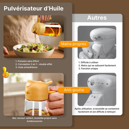Pulvérisateur d’Huile en Verre 470 ml (16 oz) – Distributeur d’Huile 2 en 1 pour la Cuisine et Accessoire pour Friteuse à Air, Salades, Barbecue